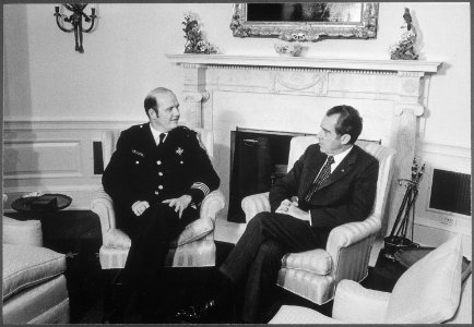 President Nixon meeting with D.C. police chief J.W. Wilson in the Oval Office - NARA - 194494