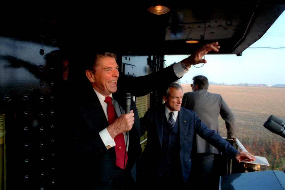 President Ronald Reagan on the Whistle stop Tour campaigning through Ohio