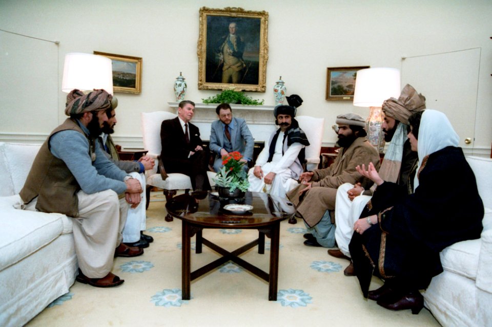 President Ronald Reagan meeting with Afghan Freedom Fighters in the Oval Office