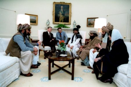President Ronald Reagan meeting with Afghan Freedom Fighters in the Oval Office