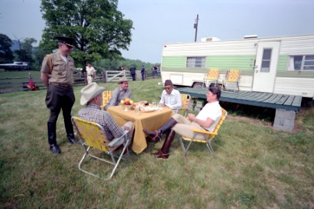 President Ronald Reagan and King Hassan II of Morocco during a trip at Fairfield Farm in Winchester, Virginia