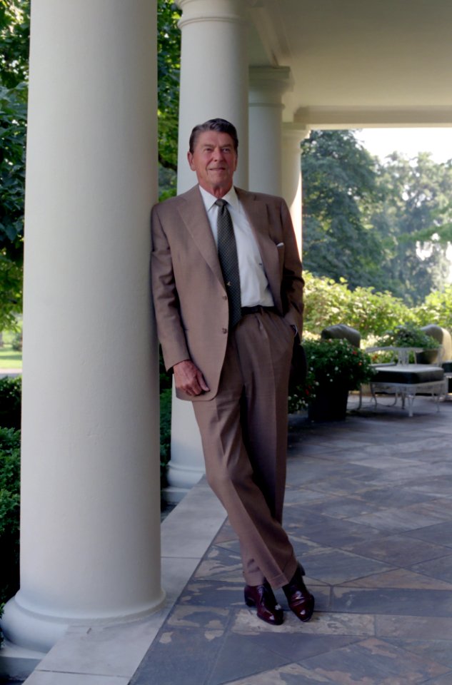 President Ronald Reagan posing on the White House Colonnade