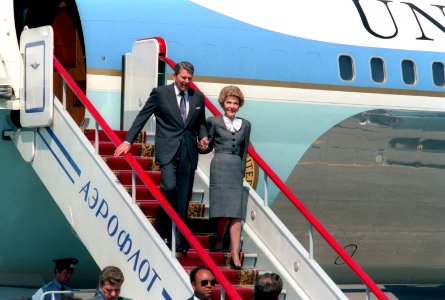 President Ronald Reagan and Nancy Reagan Arriving at Vnukovo Airport