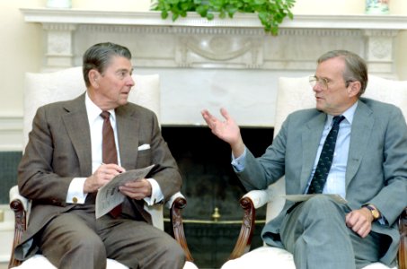 President Ronald Reagan Meeting with Nicholas Brady in The Oval Office photo