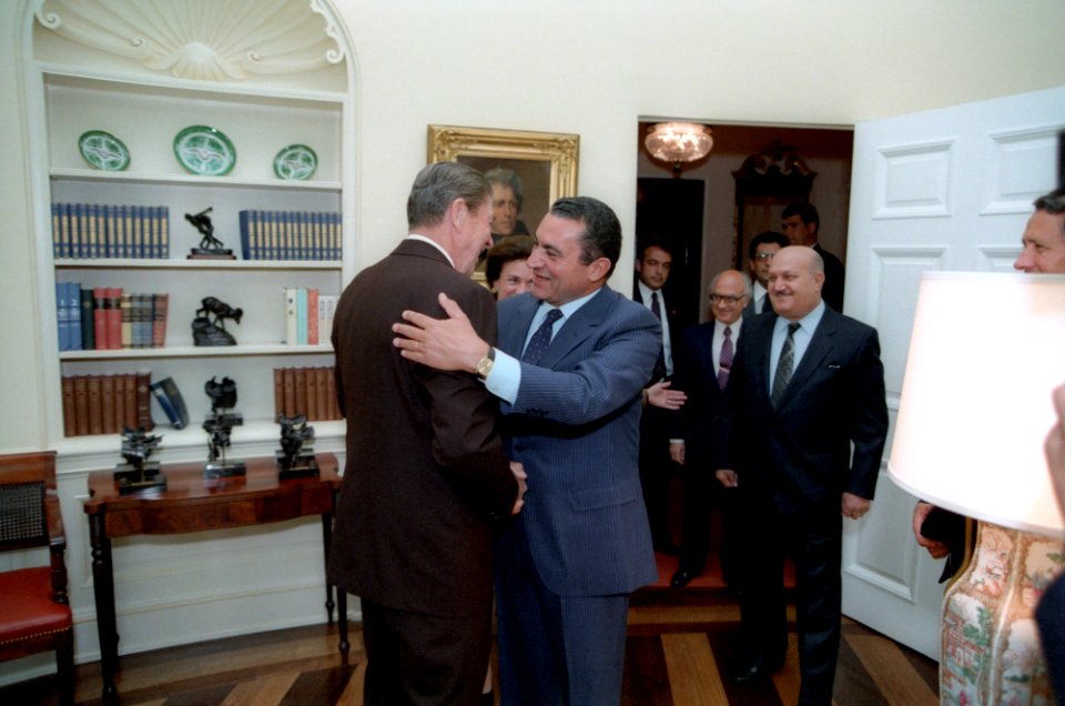 President Ronald Reagan Meeting with President Hosni Mubarak of Egypt in The Oval Office