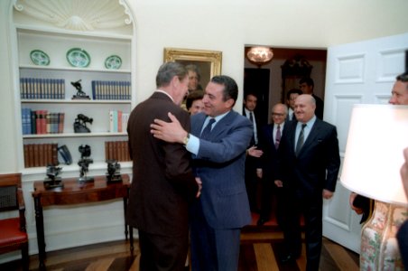 President Ronald Reagan Meeting with President Hosni Mubarak of Egypt in The Oval Office photo