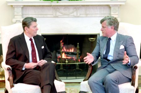 President Ronald Reagan meeting with Senator Edward Kennedy photo