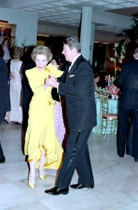 President Ronald Reagan and Nancy Reagan dancing at a New Year's eve party