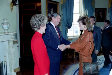 President Ronald Reagan and Nancy Reagan greeting Kathie Lee Gifford