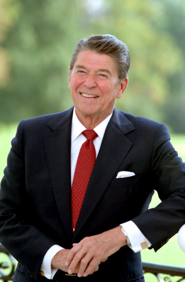 President Ronald Reagan poses at the White House