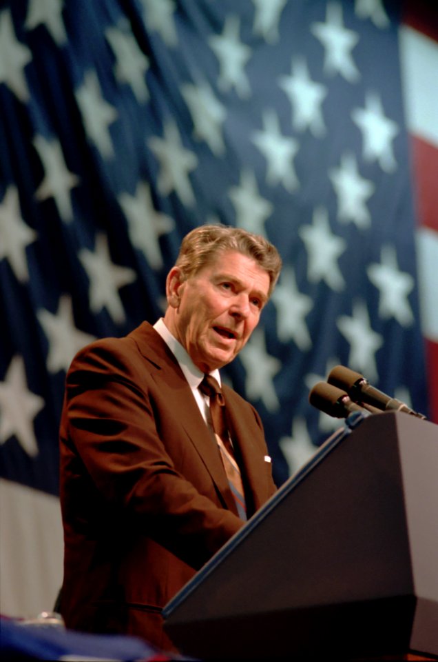 President Ronald Reagan speaking at a fundraiser for Congressman James Broyhill