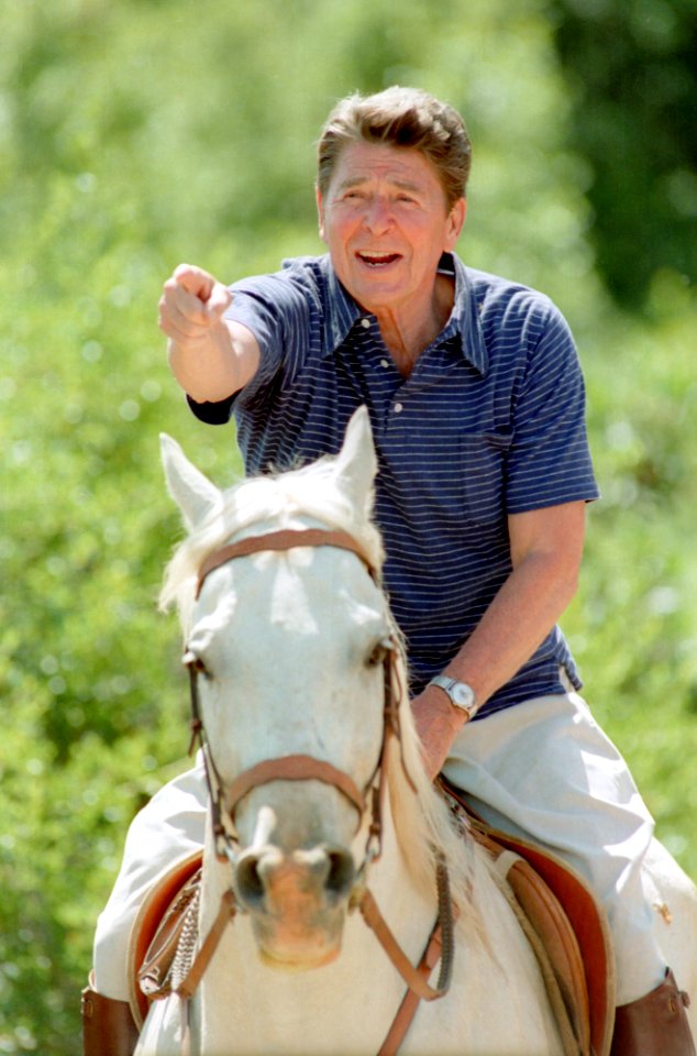 President Ronald Reagan riding his horse El Alamein at Rancho del Cielo