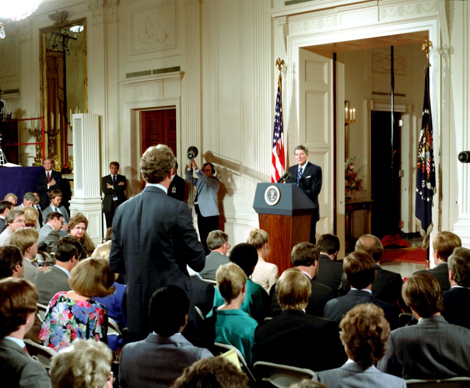President Ronald Reagan taking questions at his 37th press conference
