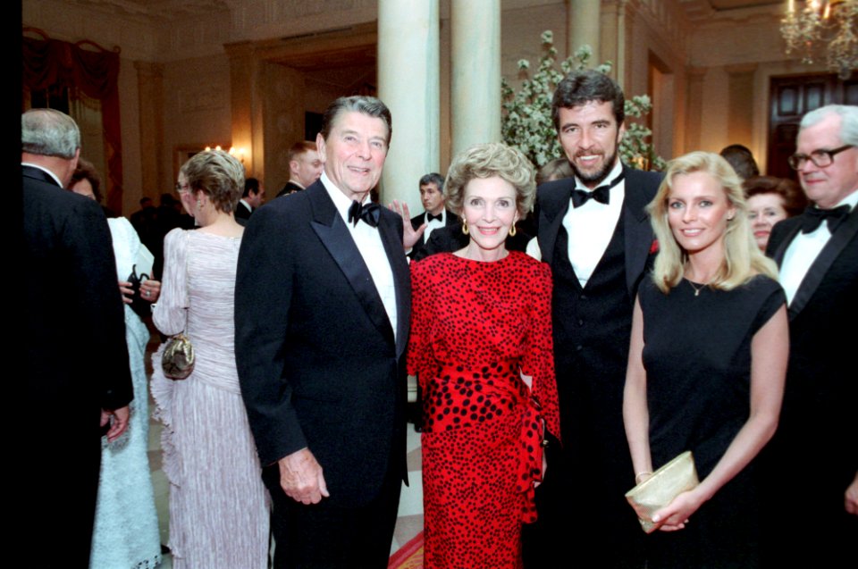 President Ronald Reagan and Nancy Reagan with Cheryl Ladd and Brian Russell