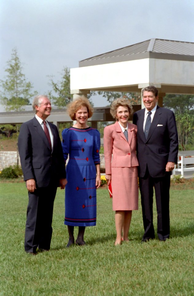 President Ronald Reagan and Nancy Reagan with former president Jimmy Carter and Rosalynn Carter