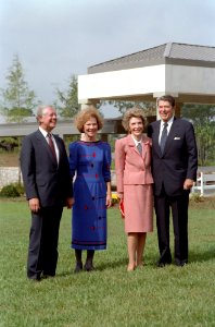President Ronald Reagan and Nancy Reagan with former president Jimmy Carter and Rosalynn Carter