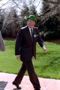 President Ronald Reagan walking back to the Oval Office after a St. Patrick's Day Luncheon at the United States Capitol