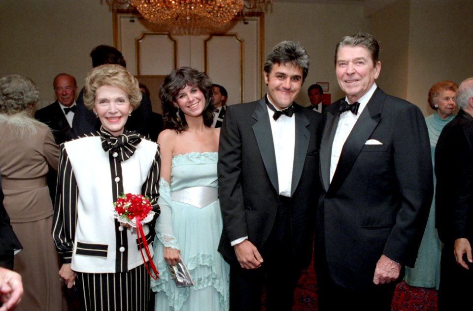 President Ronald Reagan and Nancy Reagan with Jay Leno