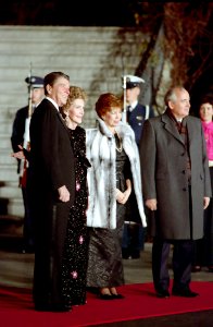 President Ronald Reagan and Nancy Reagan with Mikhail and Raisa Gorbachev at the White House State Dinner photo