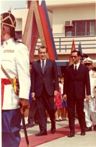 President Richard Nixon and King Bhumibol Adulyadej during the Departure Ceremony for the U.S. Delegation in Bangkok, Thailand photo