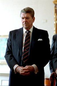 President Ronald Reagan watching the television replay of the space shuttle Challenger explosion
