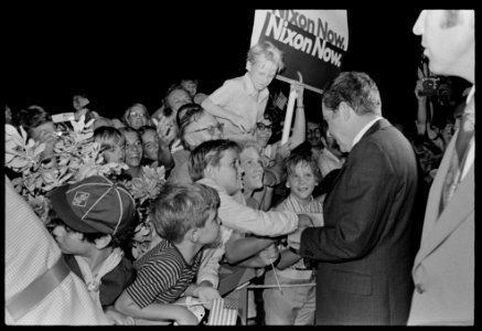 President Richard Nixon and Pat Nixon Greet Children and Supporters upon Arrival in Key Biscayne, Florida