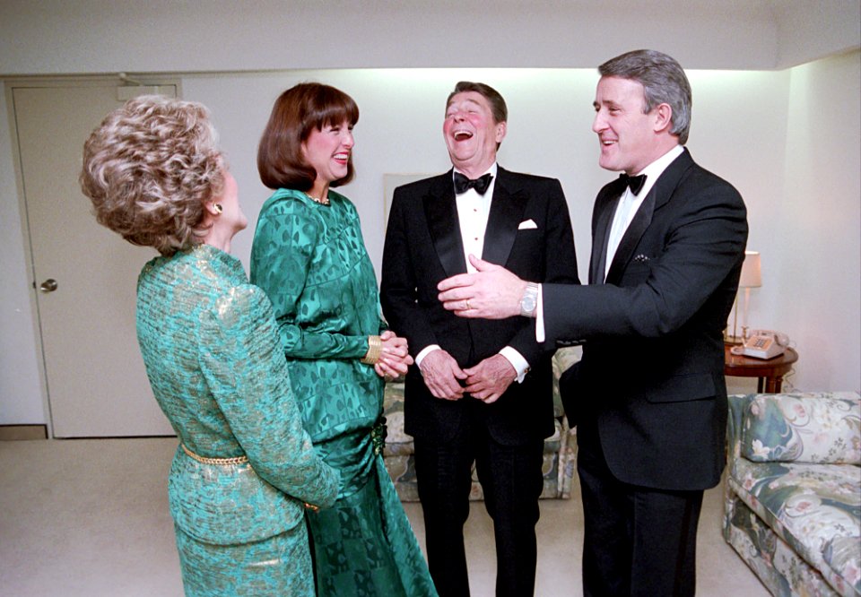 President Ronald Reagan and Nancy Reagan with Prime Minister Brian Mulroney and Mila Mulroney at the Grand Theatre de Quebec
