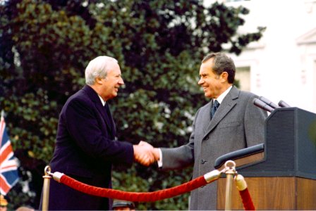 President Richard Nixon and Prime Minister Edward Heath shake hands upon Heath's Arrival at the White House photo