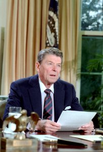 President Ronald Reagan speech to the nation on the space shuttle Challenger in oval office