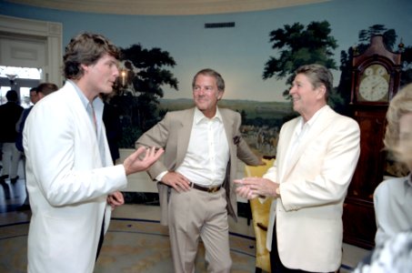 President Ronald Reagan with Christopher Reeve and Frank Gifford