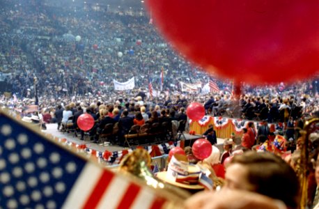 President Richard Nixon at Nassau Veterans Memorial Coliseum in Uniondale, New York photo