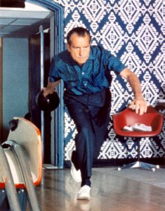 President Richard Nixon bowling at the White House