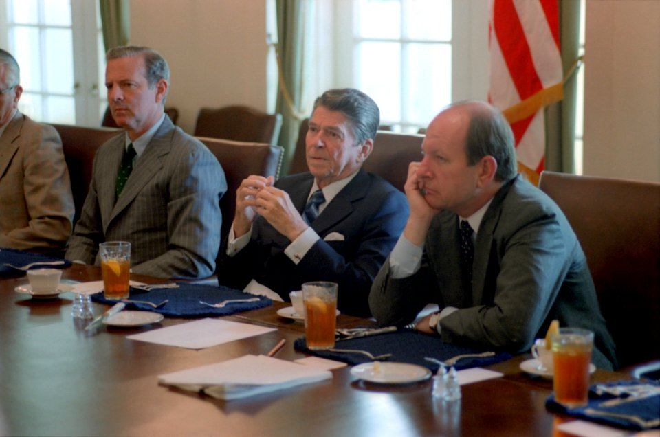 President Ronald Reagan with James Baker and Michael Deaver