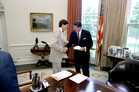 President Ronald Reagan and Ron Reagan in the Oval Office photo