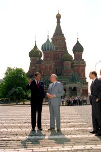 President Ronald Reagan and Soviet General Secretary Mikhail Gorbachev in Red Square during the Moscow Summit photo