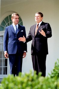President Ronald Reagan with President Mauno Koivisto of Finland in the Rose Garden
