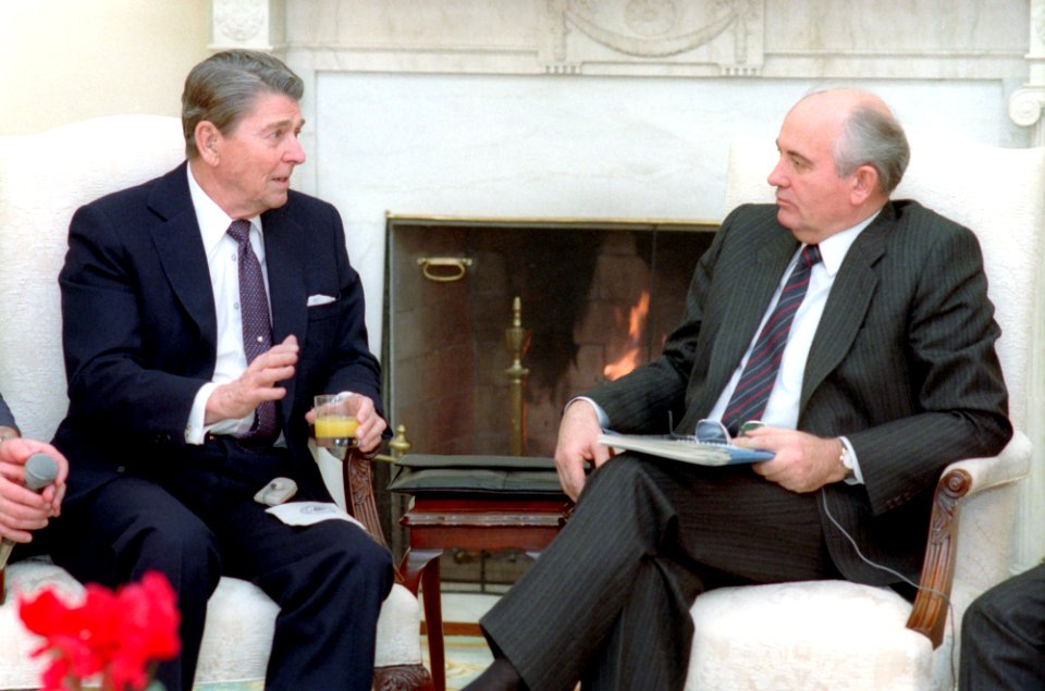 President Ronald Reagan and Soviet General Secretary Mikhail Gorbachev