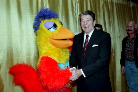 President Ronald Reagan and the Chicken at the San Diego Convention Center in California photo