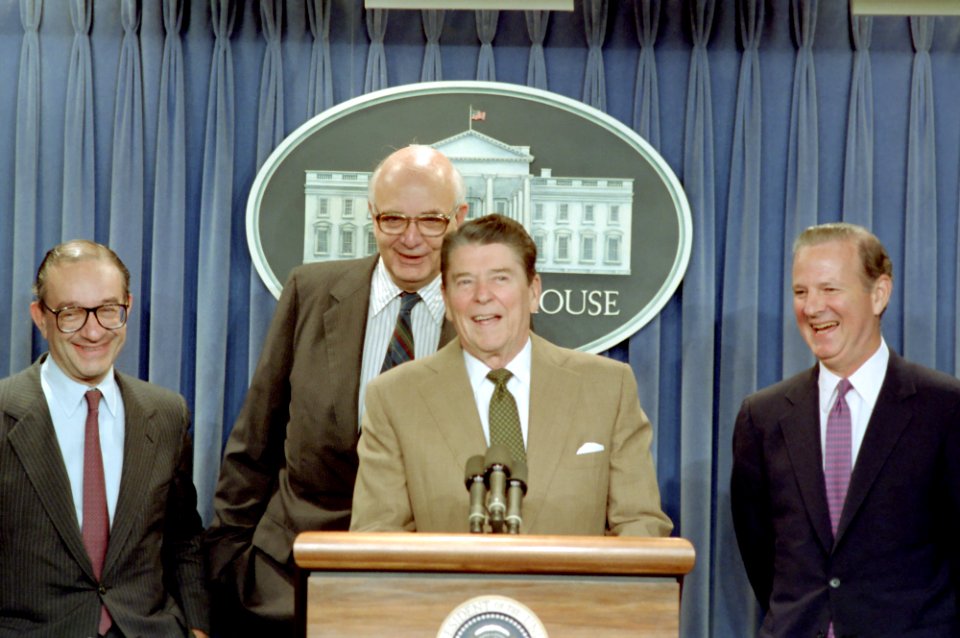 President Ronald Reagan announcing the nomination of Alan Greenspan as Chairman of the Board of Governors of the Federal Reserve Board