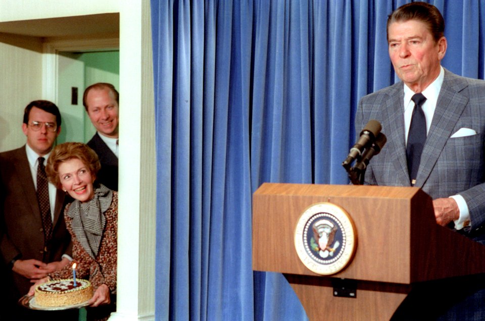 President Ronald Reagan at a Press Briefing