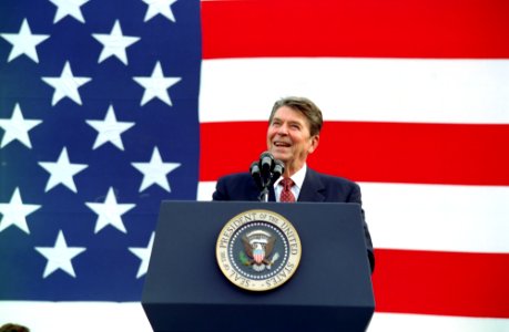 President Ronald Reagan at a Reagan-Bush rally in Endicott, New York photo
