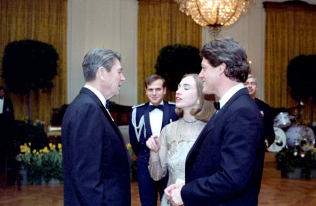 President Ronald Reagan with Bill Clinton and Hillary Clinton
