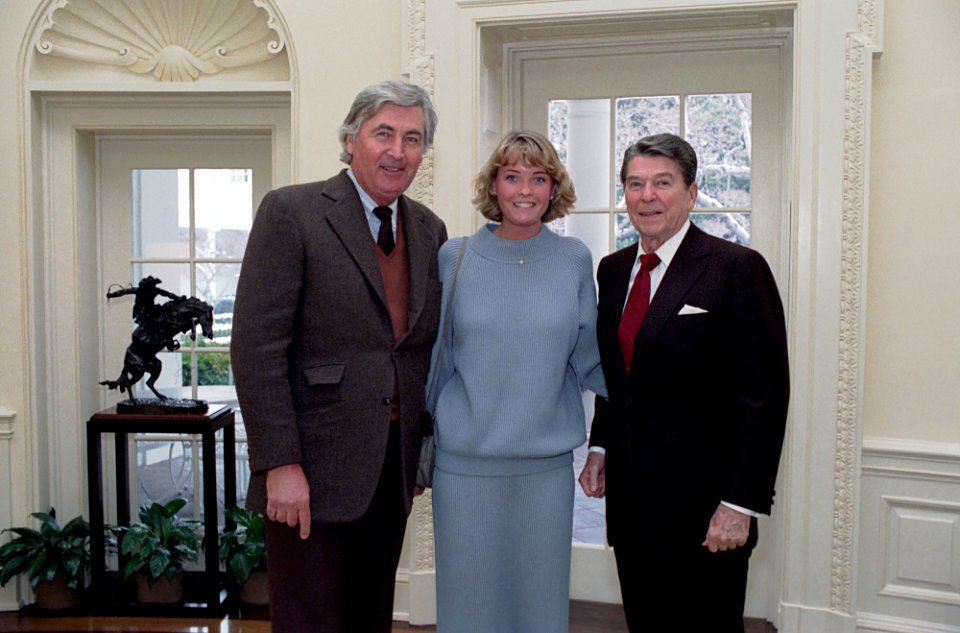 President Ronald Reagan with Fess Parker and daughter Ashley Parker