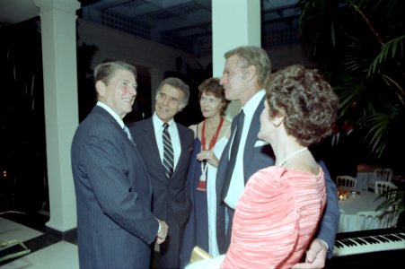 President Ronald Reagan attending dinner at the Bloomingdale residence in Beverly Hills