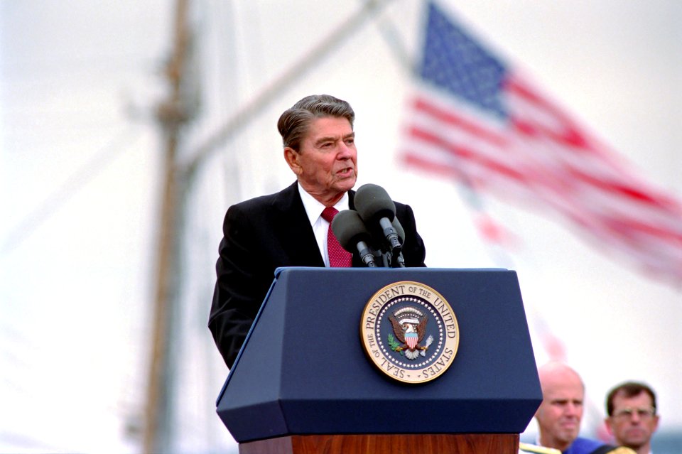 President Ronald Reagan Attending the Graduation Ceremony for the United States Coast Guard Academy