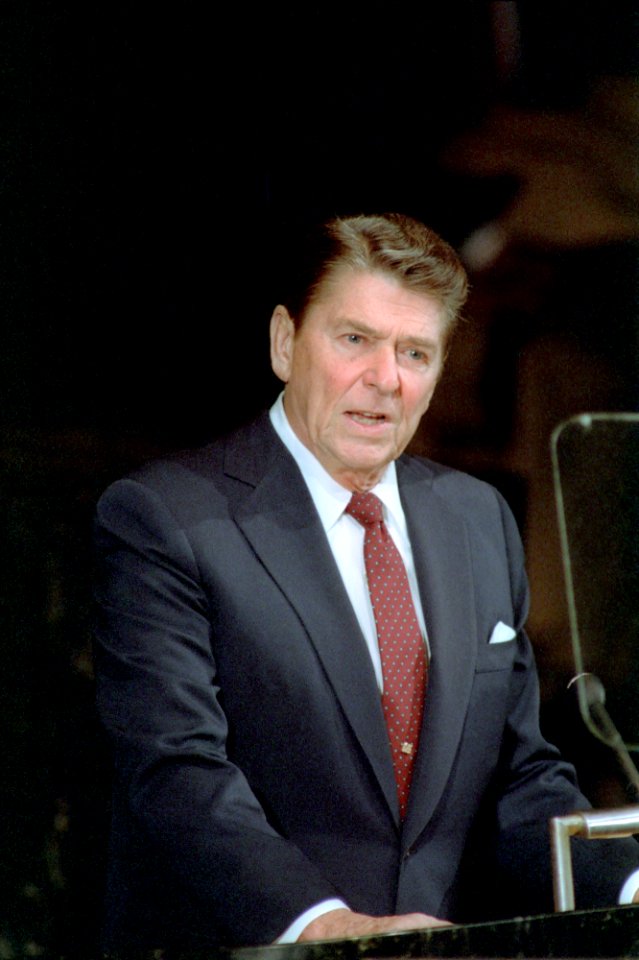 President Ronald Reagan addresses the United Nations General Assembly in New York City photo