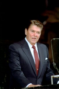 President Ronald Reagan addresses the United Nations General Assembly in New York City photo