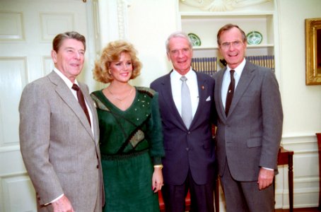 President Ronald Reagan with Susan Akin, Sonny Montgomery, and George H. W. Bush photo