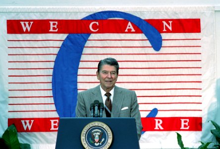 President Ronald Reagan During a Ceremony to Present The C Flag Awards in The Rose Garden