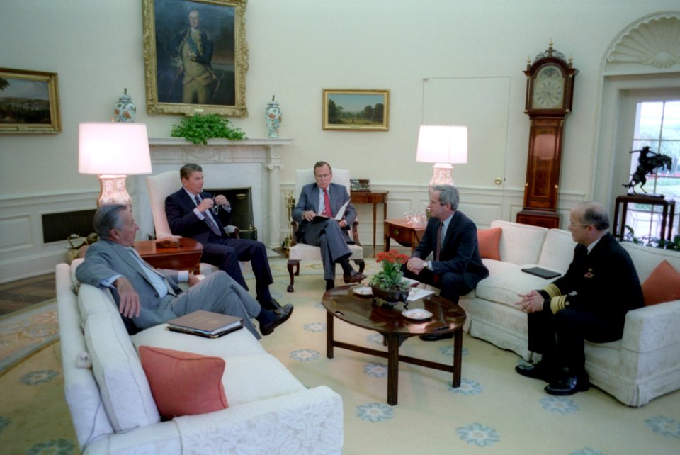 President Ronald Reagan during a National Security Briefing